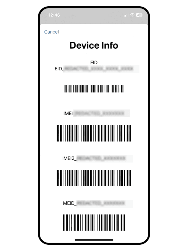 IMEI screen example
