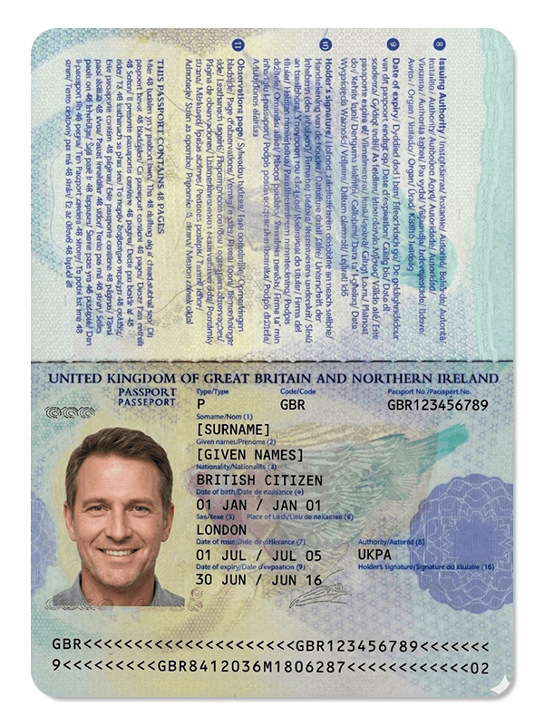 Passport data page example